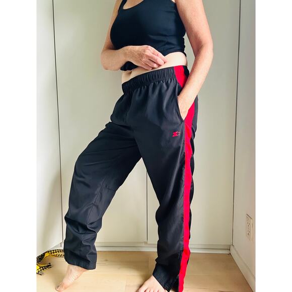 Vintage Starter Track Pants Size Medium Black Red Streetwear y2K Era Athletic - Picture 2 of 9